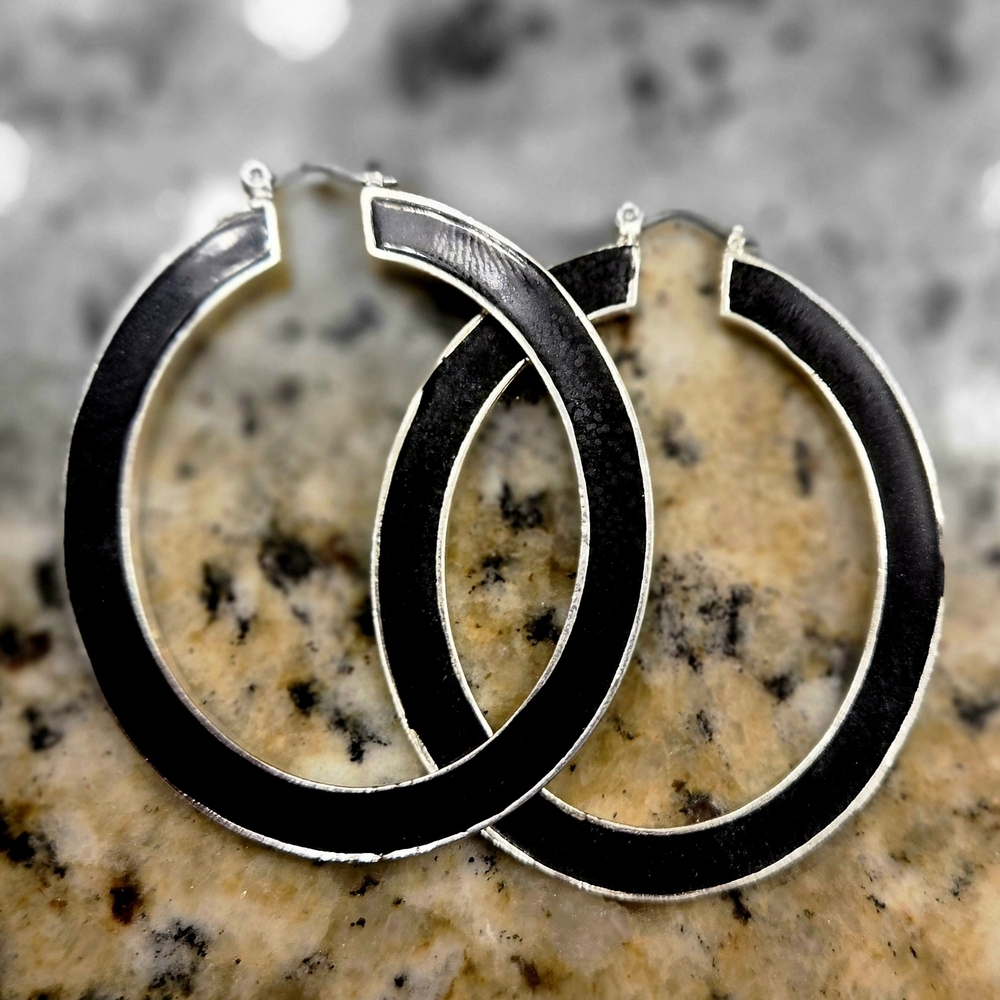 Elegant Black And Turquoise Hoop Earrings